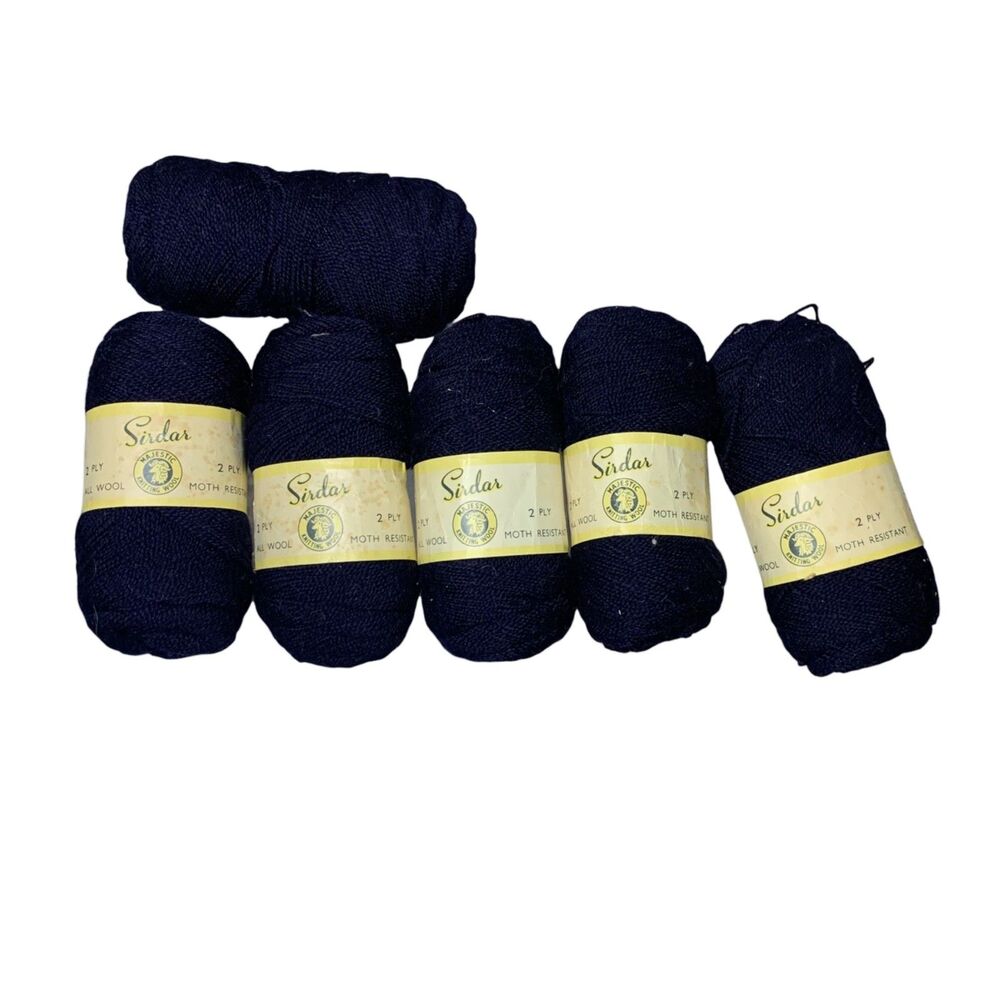 Vintage Lot of 6 Sirdar 2 Ply Wool Moth Resistant Navy Blue Yarn Made in England